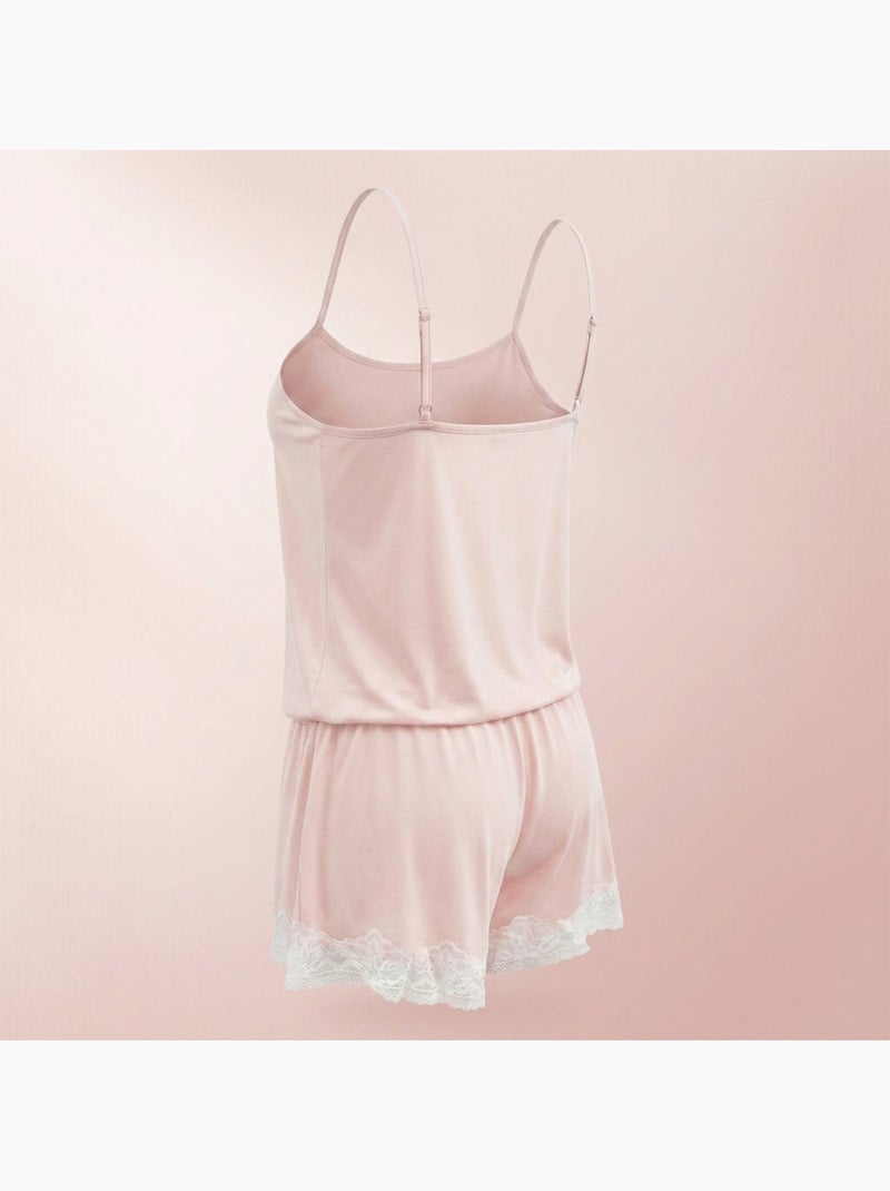 OZABI Pyjama Femme Viscose Débardeur Col V Dentelle Toucher Doux Rose - Kiabi