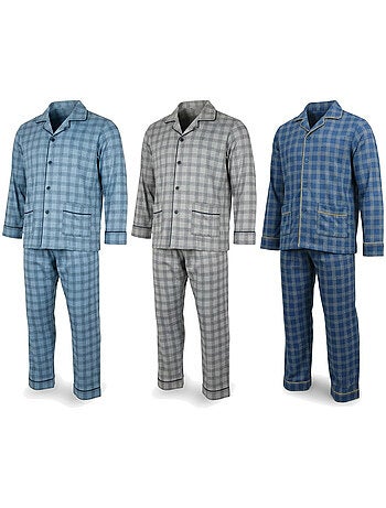 Ozabi pyjama homme boutonné pack de 3, coton doublé polaire, manches longues