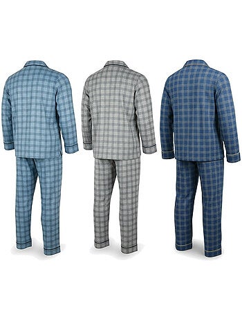 Ozabi pyjama homme boutonné pack de 3, coton doublé polaire, manches longues