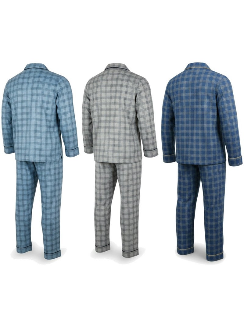 Ozabi pyjama homme boutonné pack de 3, coton doublé polaire, manches longues Gris Bleu - Kiabi