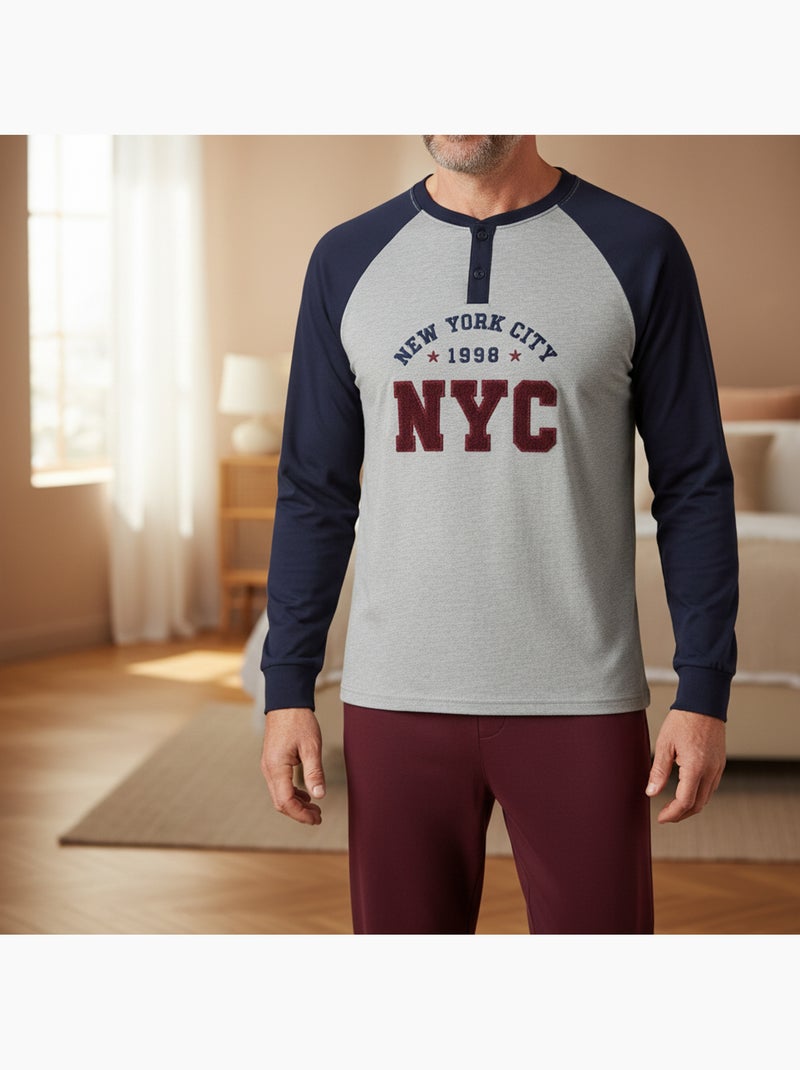 Ozabi pyjama homme doublé polaire broderie new york city Bleu marine - Kiabi