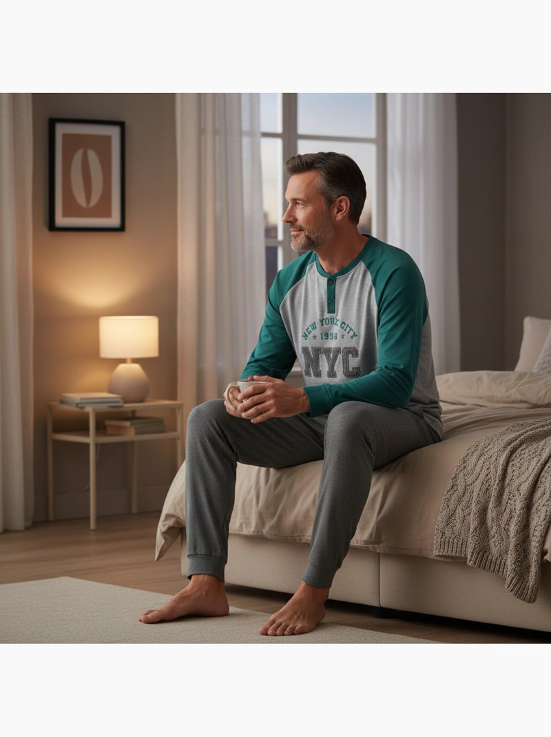 Ozabi pyjama homme doublé polaire broderie new york city Vert - Kiabi