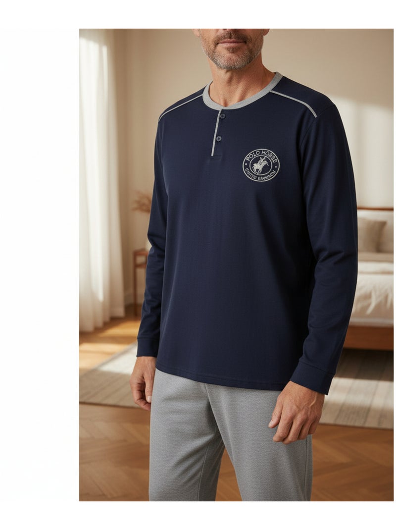 Ozabi pyjama homme doublé polaire écusson brodé Bleu marine - Kiabi