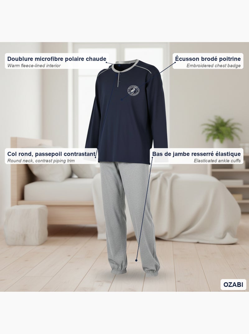 Ozabi pyjama homme doublé polaire écusson brodé Bleu marine - Kiabi
