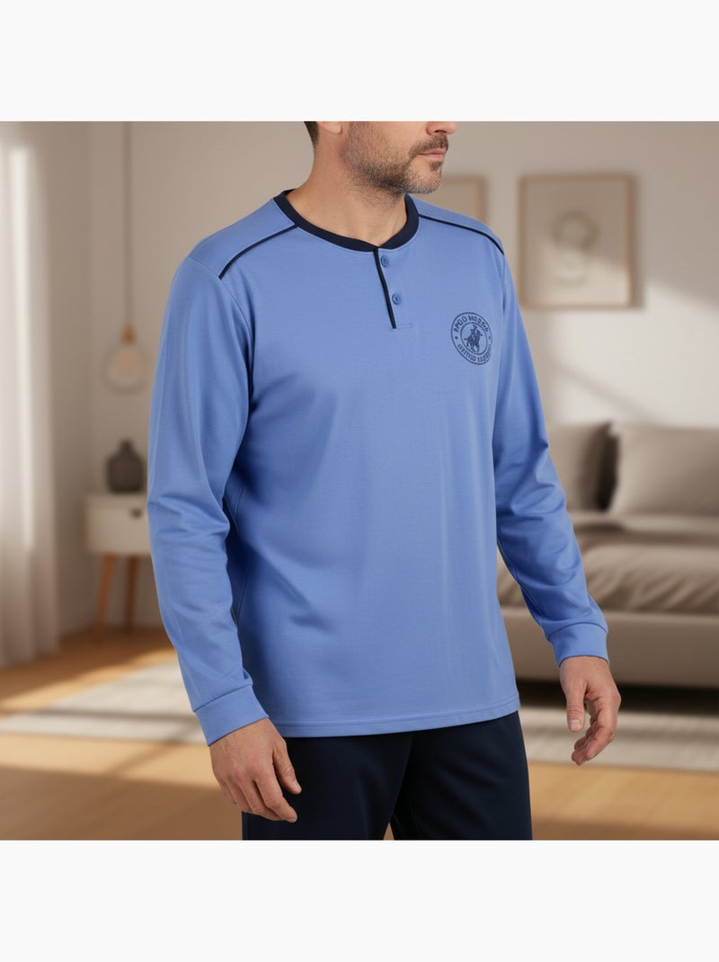 Ozabi pyjama homme doublé polaire écusson brodé Ciel - Kiabi