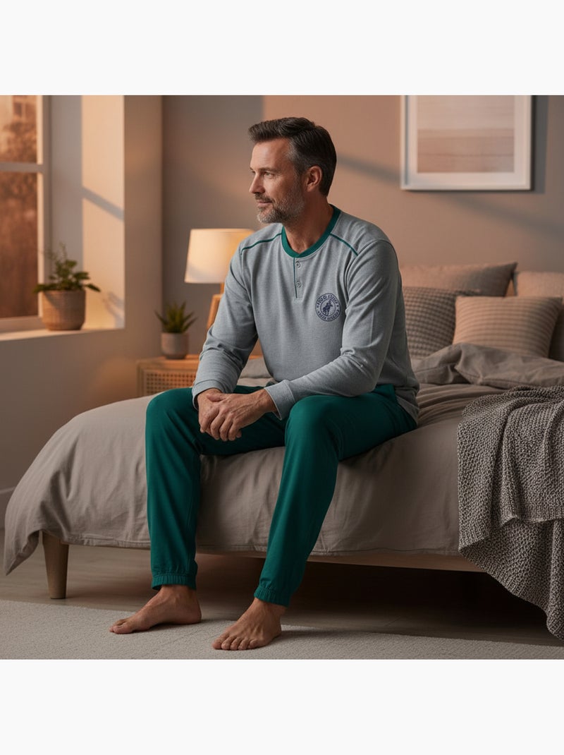 Ozabi pyjama homme doublé polaire écusson brodé Gris - Kiabi