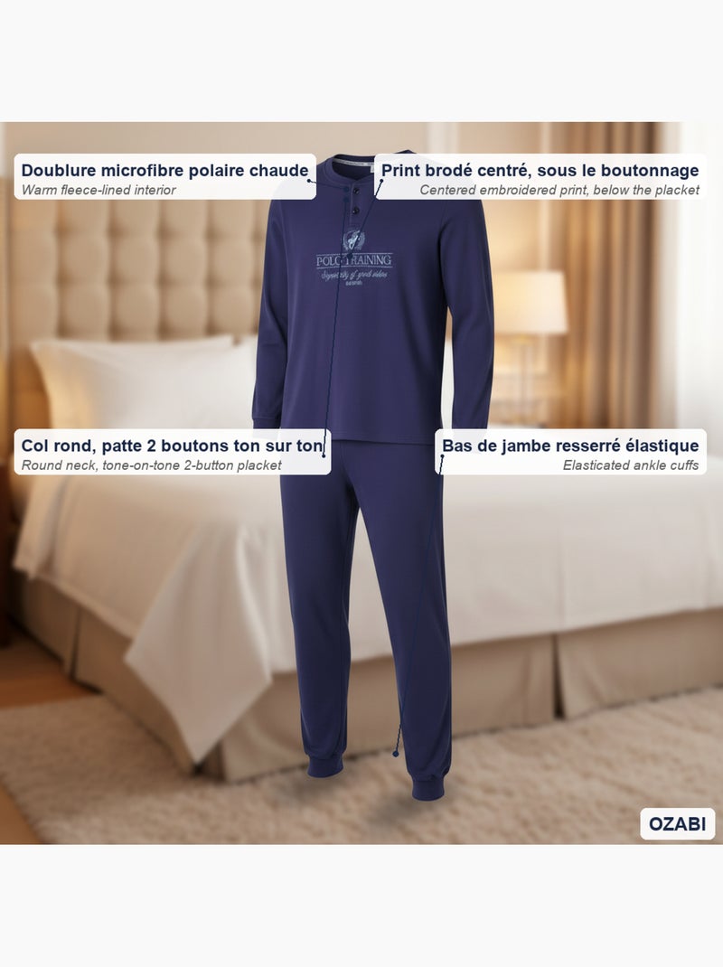 Ozabi pyjama homme doublé polaire print brodé Bleu marine - Kiabi