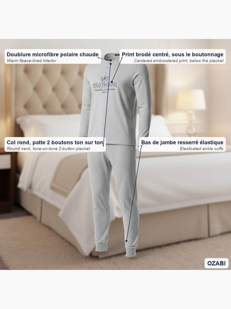 Ozabi pyjama homme doublé polaire print brodé Gris - Kiabi
