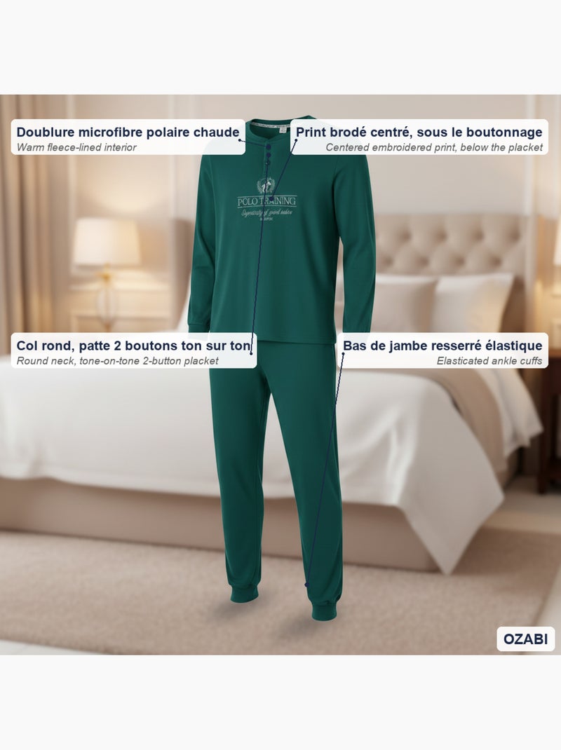 Ozabi pyjama homme doublé polaire print brodé Vert - Kiabi