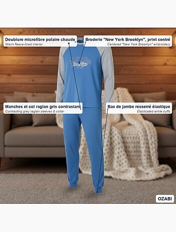 Ozabi pyjama homme doublé polaire raglan brodé