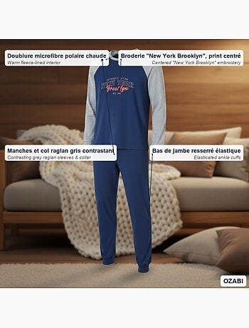 Ozabi pyjama homme doublé polaire raglan brodé