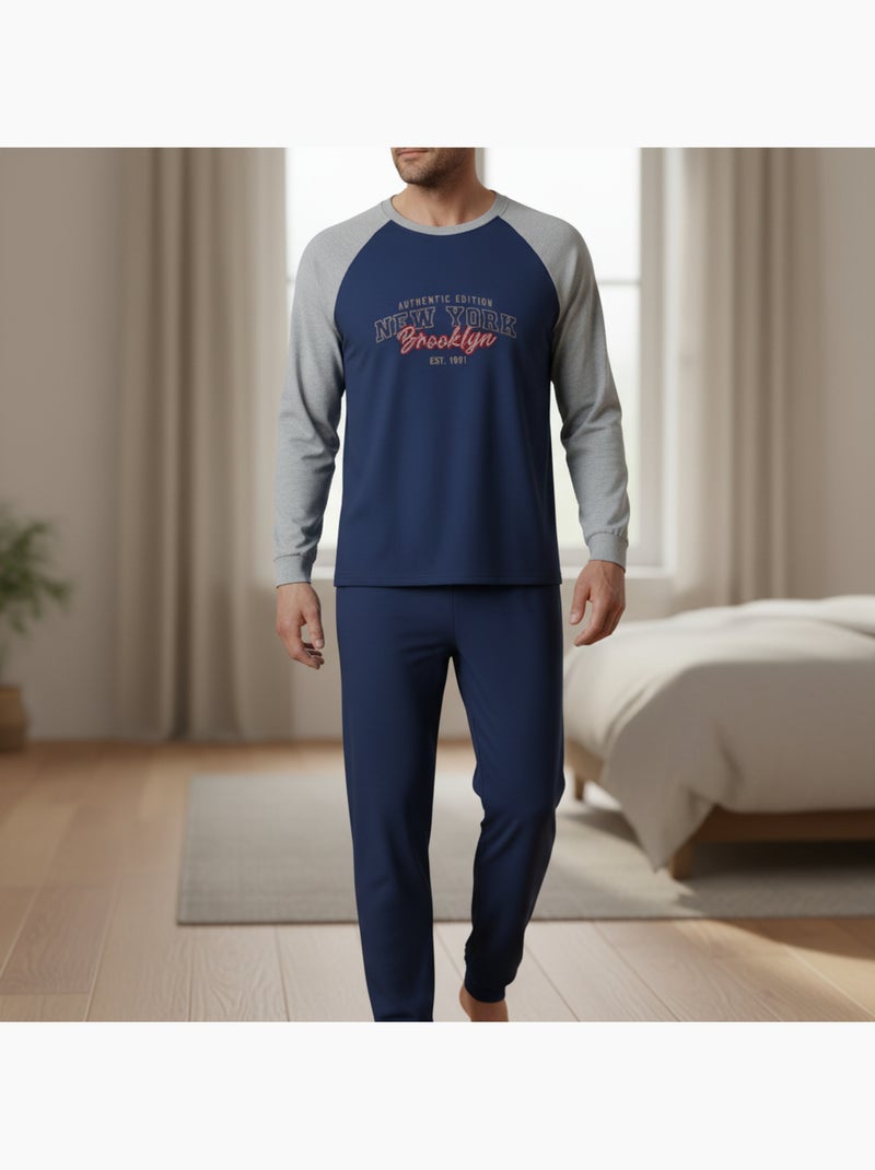 Ozabi pyjama homme doublé polaire raglan brodé Bleu marine - Kiabi