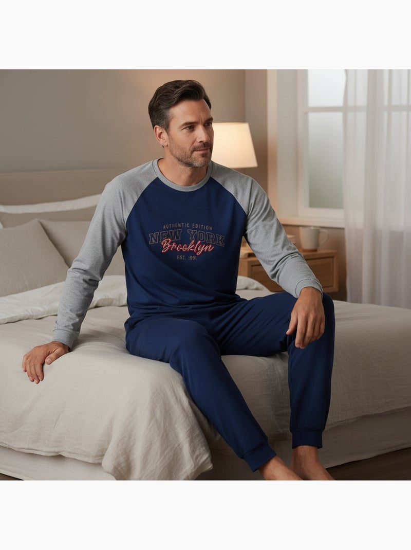Ozabi pyjama homme doublé polaire raglan brodé Bleu marine - Kiabi