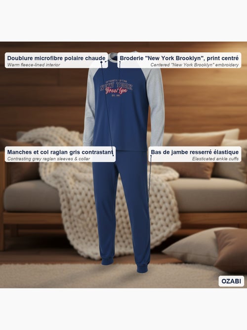 Ozabi pyjama homme doublé polaire raglan brodé - Kiabi