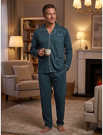 OZABI Pyjama Homme Long Boutonne Col Chemise Ultra Doux