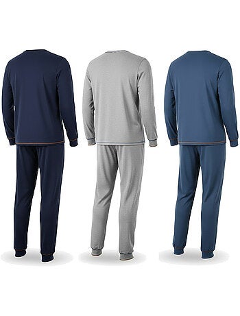 Ozabi pyjama homme long pack de 3, coton doublé polaire, col boutonné