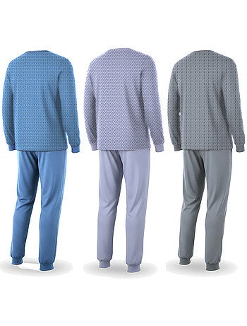 Ozabi pyjama homme long pack de 3, coton doublé polaire, col boutonné