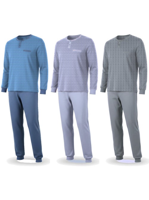 Ozabi pyjama homme long pack de 3, coton doublé polaire, col boutonné - Kiabi Ozabi pyjama homme long pack de 3, coton doublé polaire, col boutonné - Kiabi