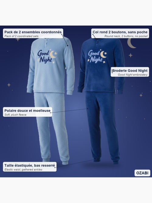 Ozabi pyjama homme pack de 2, polaire douce et moelleuse, broderie - Kiabi Ozabi pyjama homme pack de 2, polaire douce et moelleuse, broderie - Kiabi