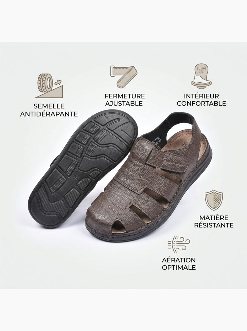 OZABI Sandales fermees homme confort ete aerées Marron foncé - Kiabi