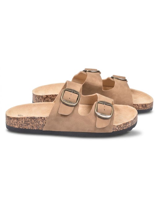 OZABI Sandales Mule 2 Boucles Nubuck Noir Beige Camel - Kiabi OZABI Sandales Mule 2 Boucles Nubuck Noir Beige Camel - Kiabi