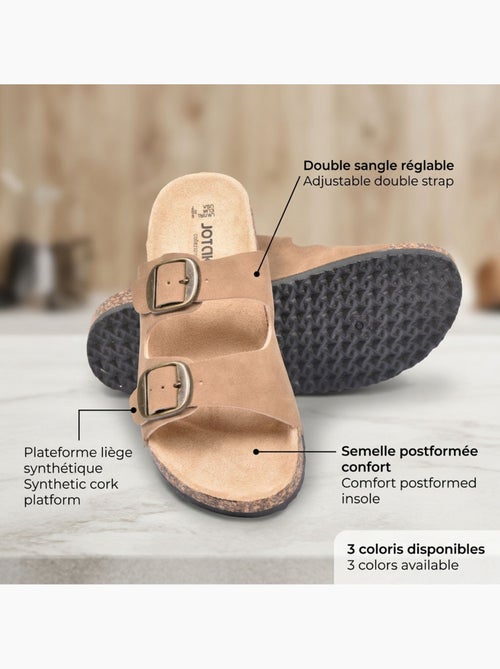 OZABI Sandales Mule 2 Boucles Nubuck Noir Beige Camel - Kiabi OZABI Sandales Mule 2 Boucles Nubuck Noir Beige Camel - Kiabi