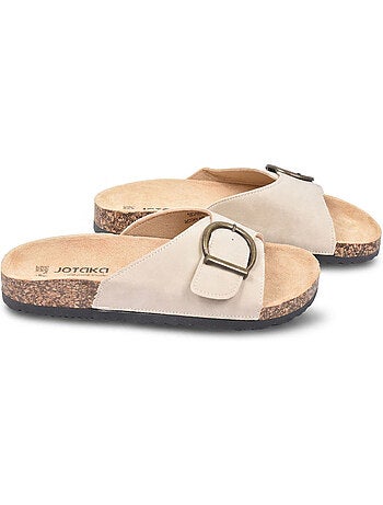 OZABI Sandales Mule Boucle Ronde Nubuck Noir Beige