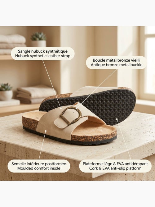 OZABI Sandales Mule Boucle Ronde Nubuck Noir Beige - Kiabi OZABI Sandales Mule Boucle Ronde Nubuck Noir Beige - Kiabi