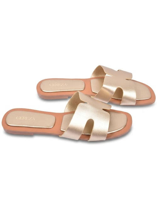 OZABI Sandales Slide H-Strap Cuir Synthétique Or Noir - Kiabi