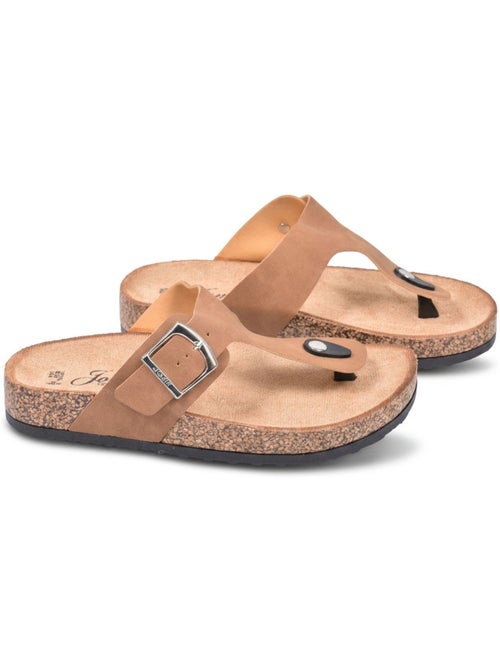 OZABI Sandales Tong Boucle Nubuck Métal Camel Argent Bronze - Kiabi OZABI Sandales Tong Boucle Nubuck Métal Camel Argent Bronze - Kiabi