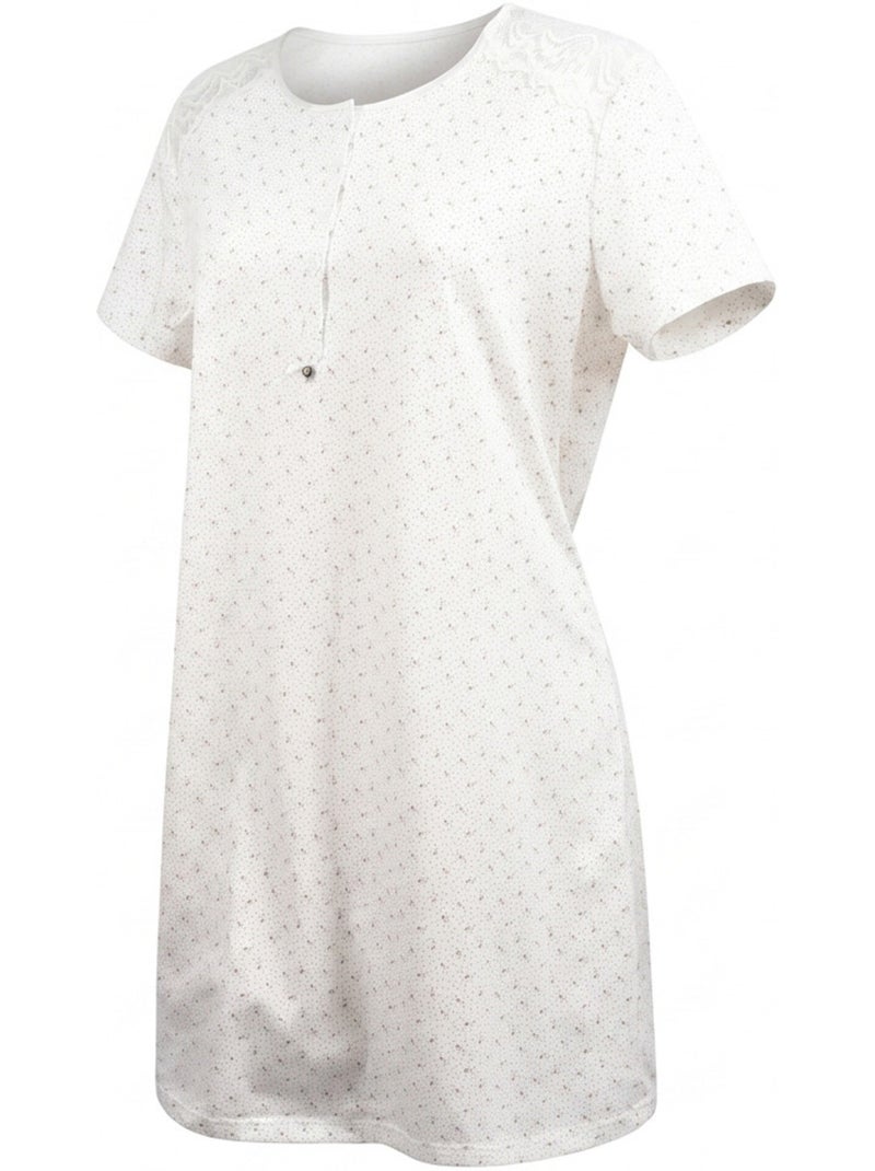 OZABI Set 2 Dames Nachthem Kant Gesloten Korte Mouwen Katoen Wit Roze - Kiabi