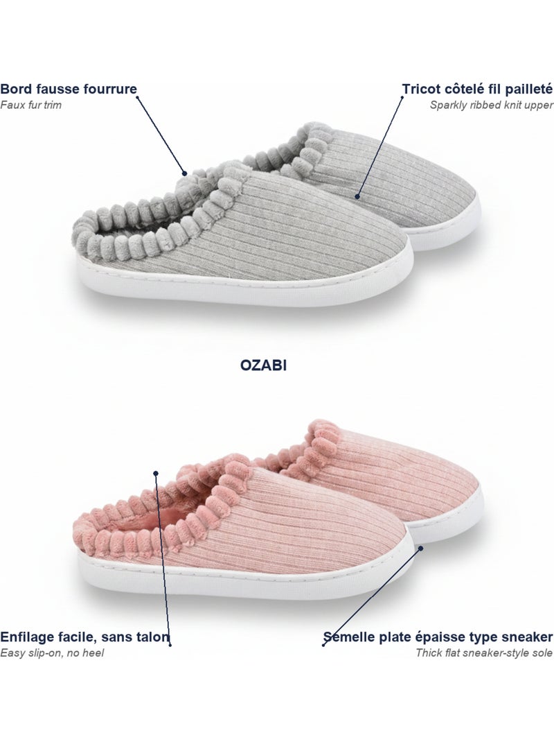 Ozabi set 2 paar dames muiltjes gebreid geribd glitter nepbont Multicolor - Kiabi