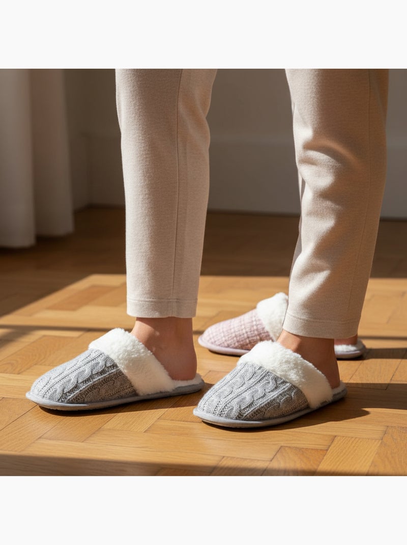 OZABI Set 2 paar dames muiltjes gebreide twist bont rand Multicolor - Kiabi