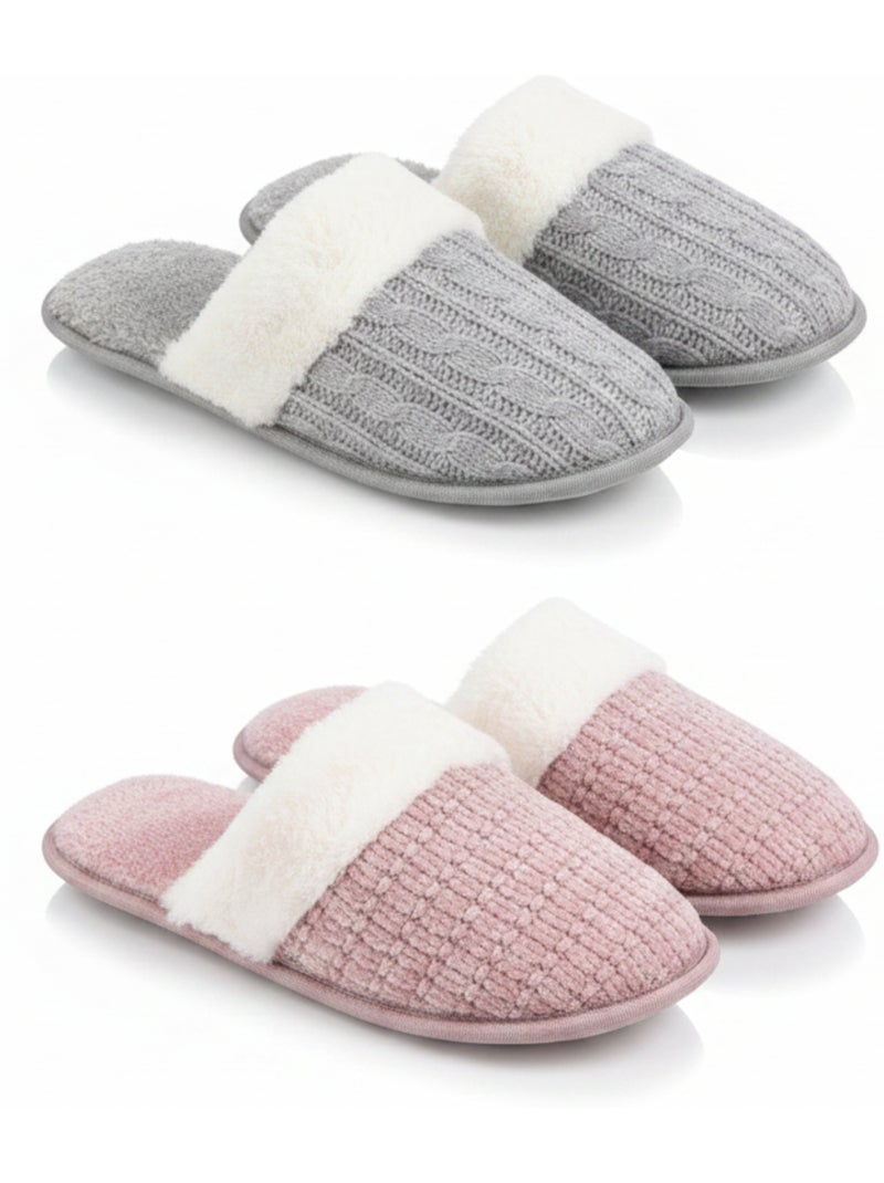 OZABI Set 2 paar dames muiltjes gebreide twist bont rand Multicolor - Kiabi