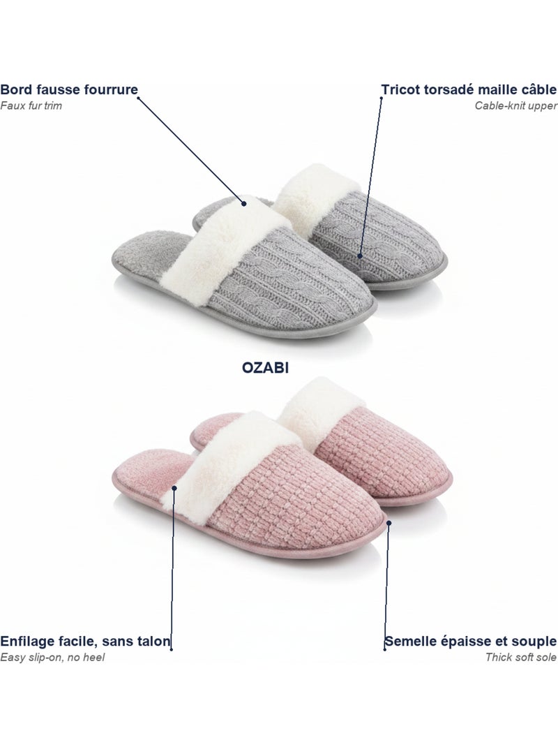 OZABI Set 2 paar dames muiltjes gebreide twist bont rand Multicolor - Kiabi