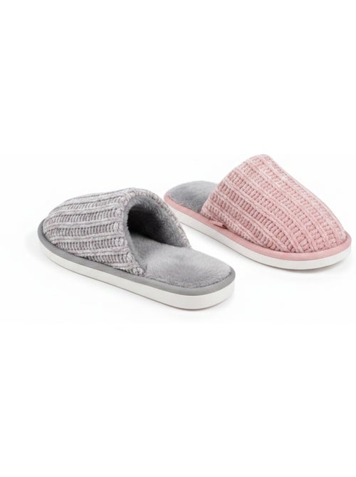 OZABI Set 2 Paar Dames Muiltjes Geribde Tricot Platte Dikke Zool - Kiabi OZABI Set 2 Paar Dames Muiltjes Geribde Tricot Platte Dikke Zool - Kiabi