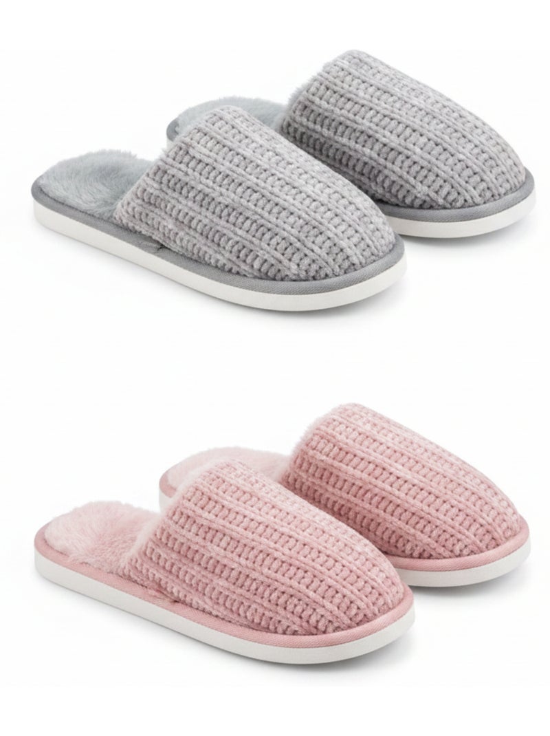 OZABI Set 2 Paar Dames Muiltjes Geribde Tricot Platte Dikke Zool Multicolor - Kiabi