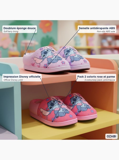 Ozabi set 2 paar meisjesslofjes disney stitch gevoerd antislip - Kiabi
