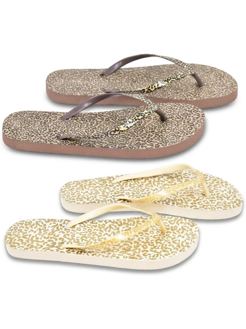 OZABI Set 2 Paar Slippers Dames Print Sauvage Bruin/Multicolor - Kiabi