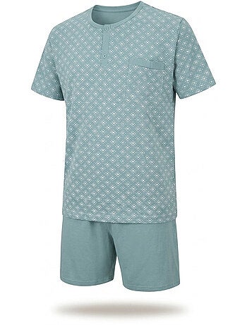 OZABI Set 3 Heren Pyjama's Katoen, Korte Mouwen, Kraag met Knoop