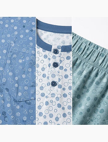 OZABI Set 3 Heren Pyjama's Katoen, Korte Mouwen, Kraag met Knoop
