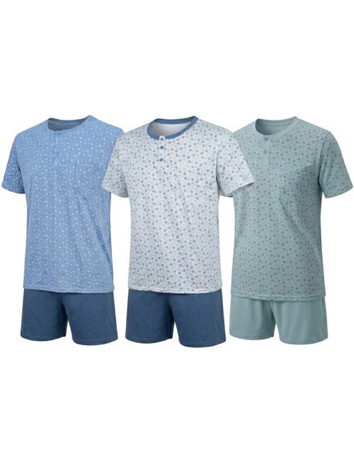 OZABI Set 3 Heren Pyjama's Katoen, Korte Mouwen, Kraag met Knoop - Kiabi OZABI Set 3 Heren Pyjama's Katoen, Korte Mouwen, Kraag met Knoop - Kiabi