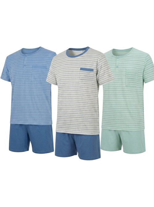 OZABI Set 3 Heren Pyjama's Katoen, Korte Mouwen, Kraag met Knoop - Kiabi OZABI Set 3 Heren Pyjama's Katoen, Korte Mouwen, Kraag met Knoop - Kiabi
