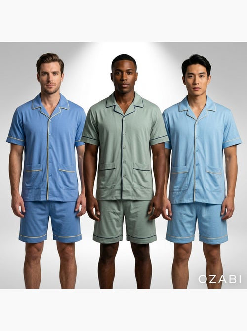 OZABI Set 3 Heren Pyjama's Katoen Overhemdkraag - Kiabi OZABI Set 3 Heren Pyjama's Katoen Overhemdkraag - Kiabi