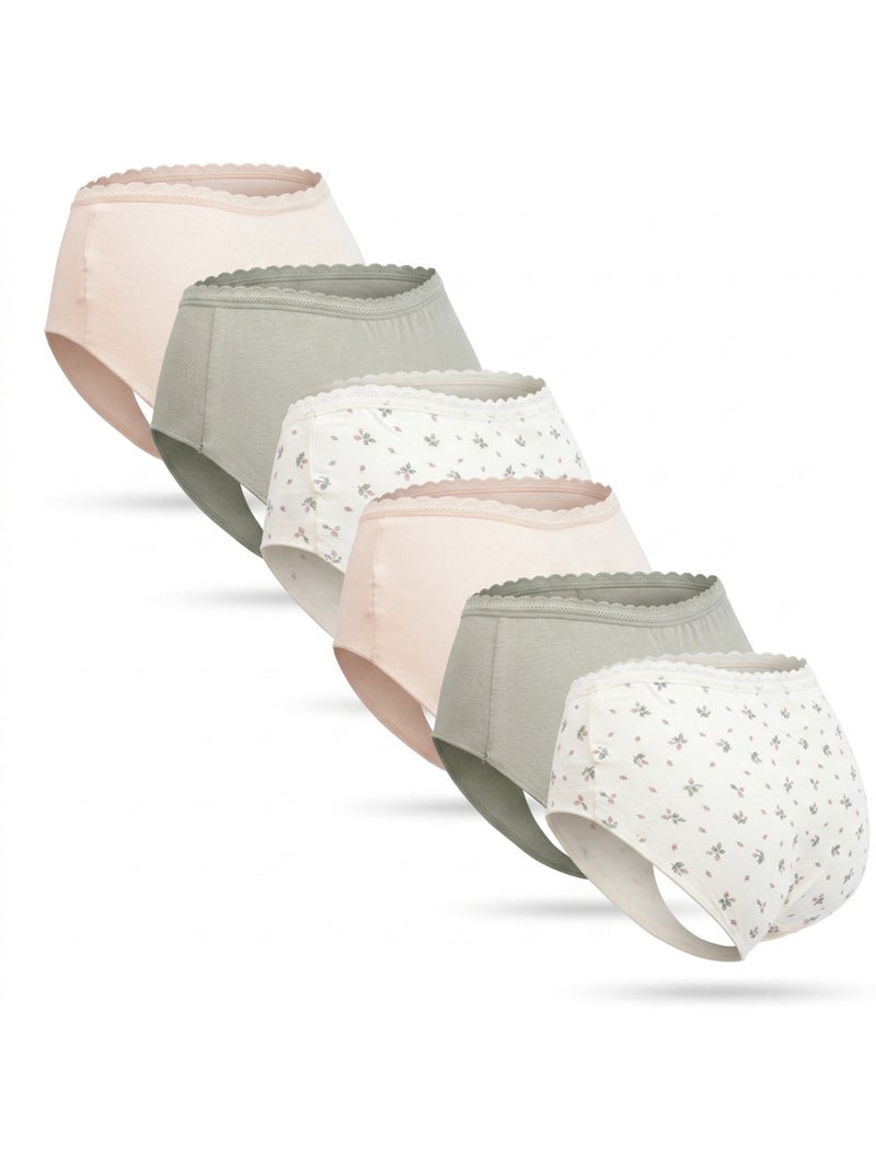 OZABI Set Slips Dames Taille Hoog Katoen – Set van 6 Beige/Roze/Mintgroen - Kiabi