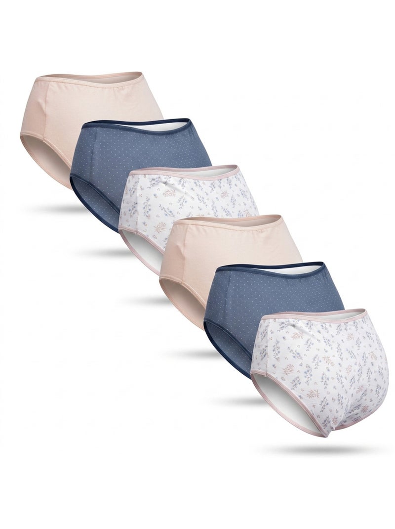 OZABI Set Slips Dames Taille Hoog Katoen – Set van 6 Ecrublauw Wit - Kiabi