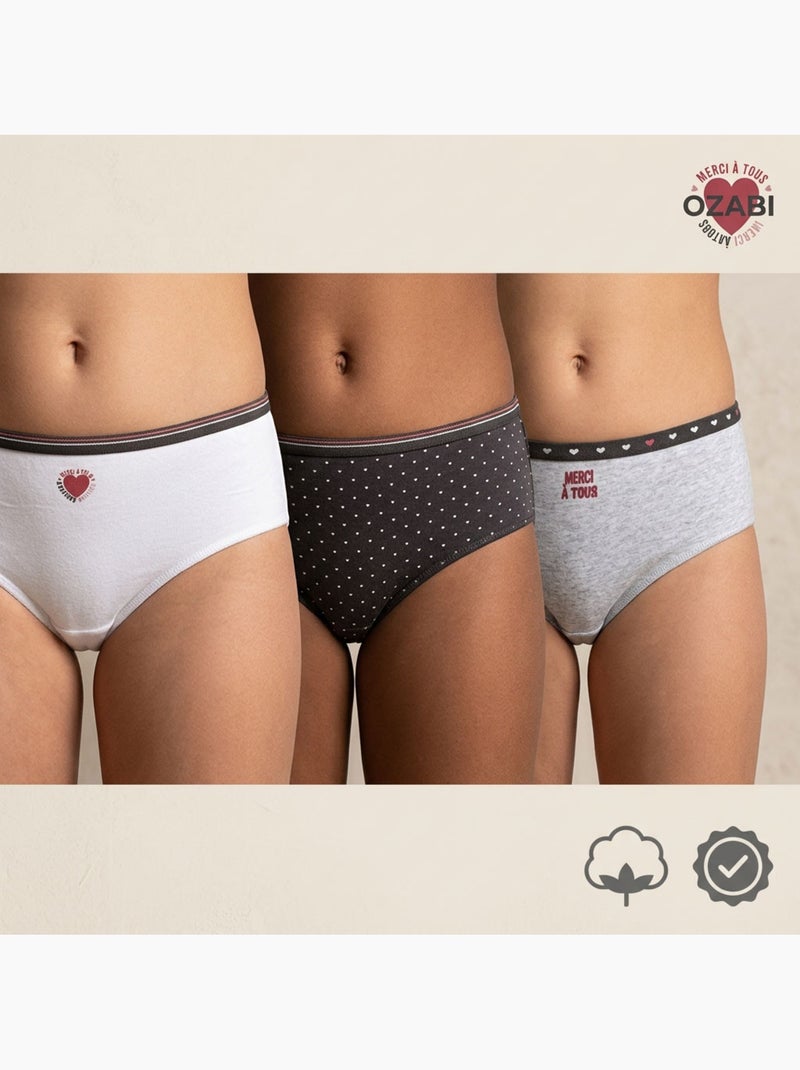 OZABI Set Slips Meisje Katoen - Set van 6 Grijs Zwart Wit - Kiabi