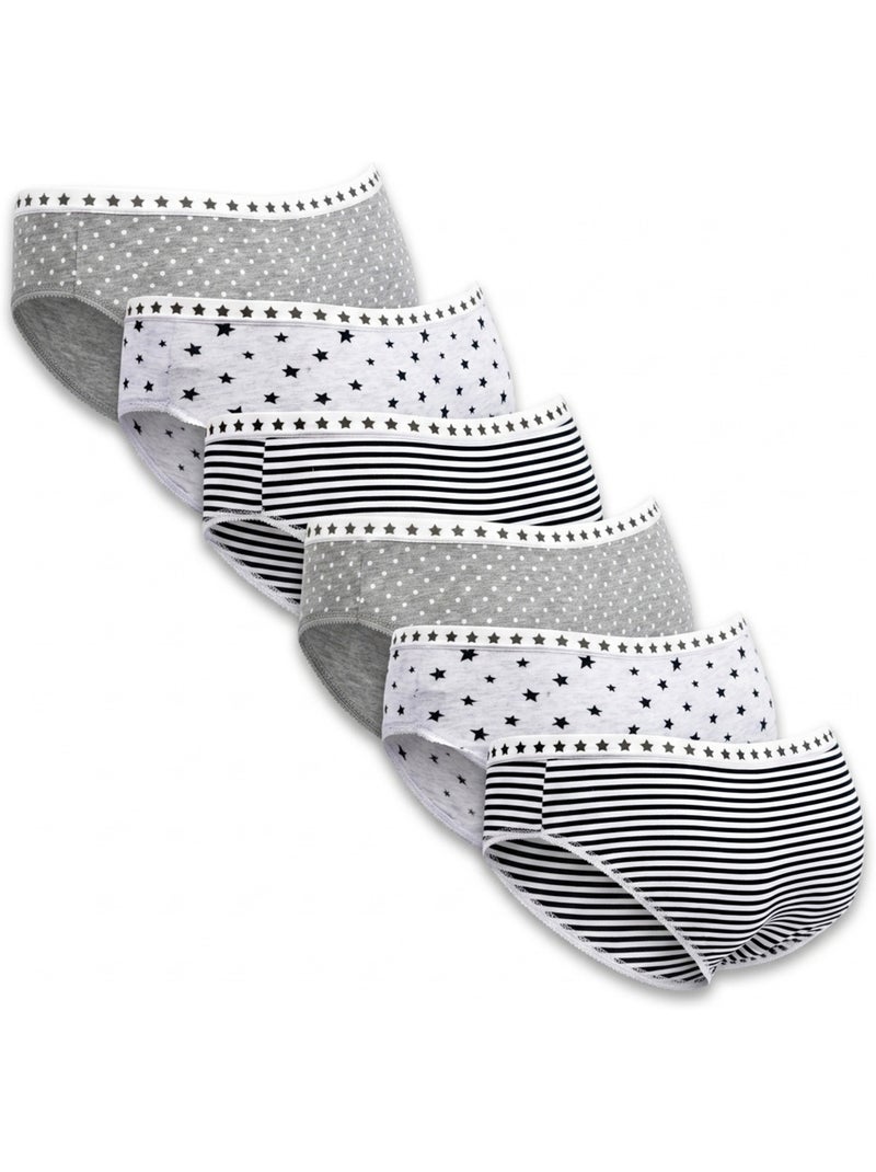 OZABI Set Slips Meisje Katoen - Set van 6 Zwart Lichtgrijs Wit - Kiabi