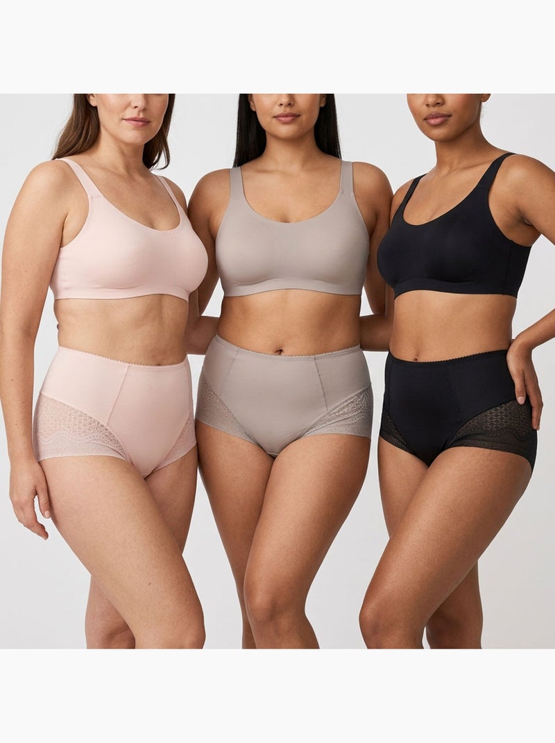 OZABI Set van 6 dames slips invisible push-up kant en laser Beige/Zwart - Kiabi