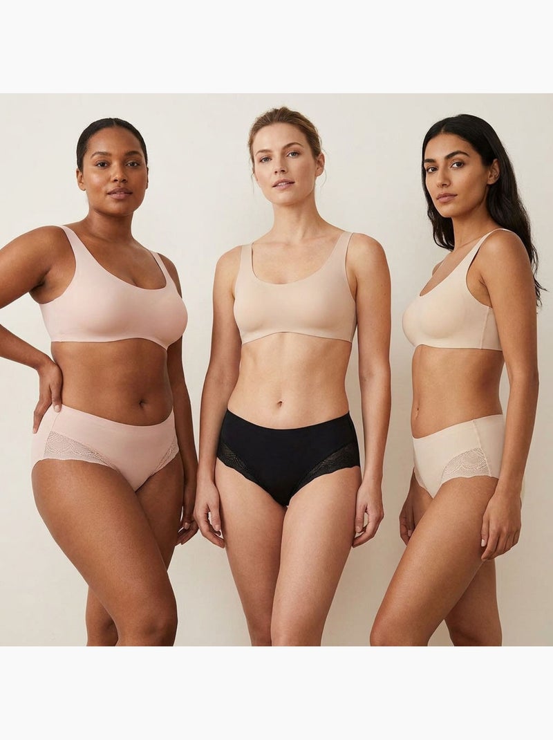 OZABI Set van 6 dames slips invisible push-up kant en laser Zwart Beige Zwart - Kiabi
